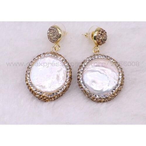 4 Pairs Natural round pearls earrings with gold rhinestone earrings Fashion jewelry earrings Gift for lady 3318