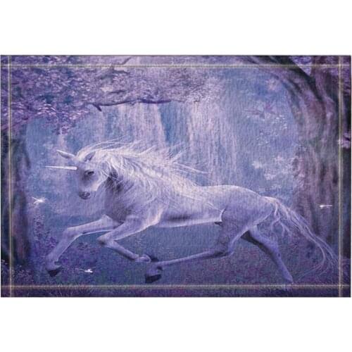 The Unicorn in the Dreamy Purple Forest is Running Bath Rugs Non-Slip Doormat Floor Entryways Indoor Front Door