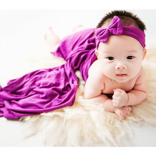 Jersey Stretch Wrap Newborn And Headband Set Photo Props Santa Baby Swaddle Backdrop Layer Fabirc Newborn Baby Stretch Knit Wrap