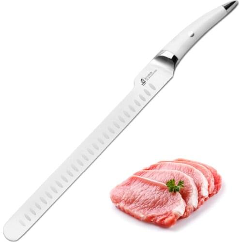 TUO Cutlery Carving Slicing Knife - Japanese HC Stainless Steel Kitchen Slicer Knife with Non-slip Ergonomic White Handle - 12
