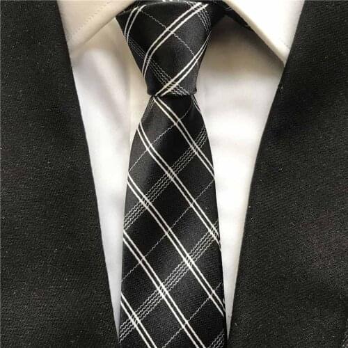 Unique Design Narrow Ties Polyester Tie Black with White Lines Checkers Necktie Wholesale