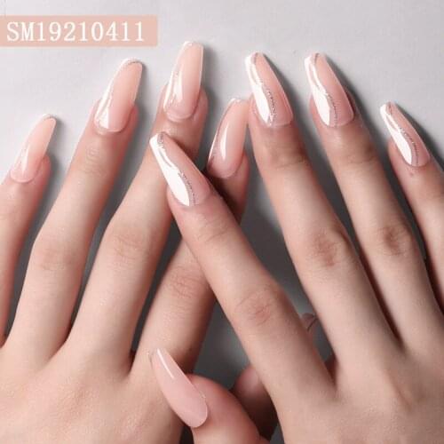 High Quality 24pcs Nail Patch Glue Type Fashion Skin Color Manicure Patch False Nails Save Time Gifts for Girls