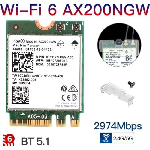 2974Mbps AX200NGW WiFi 6 For Intel AX200 NGFF M.2 Bluetooth 5.1 WiFi Card Dual Band 2.4G/5Ghz 802.11ac/ax MU-MIMO for Windows 10