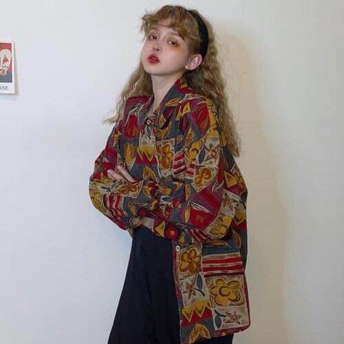 Hong Kong Style Retro Long Sleeve Floral Shirt Womens New French Loose Design Shirt Western Style Top