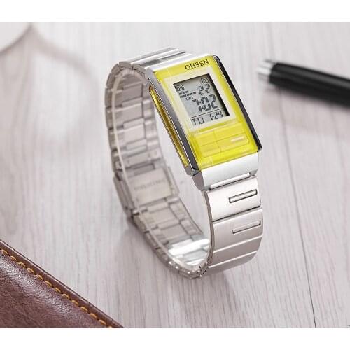 OHSEN Women Digital LCD Wristwatch 50M waterproof Alarm Stopwatch Yellow Casual Fashion Sport Ladies Gift Watches relojes mujer