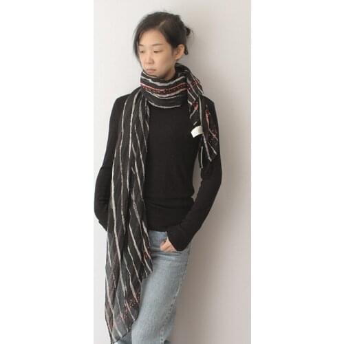 Women Tassel Scarves Fashion Black White Stripe Print Cotton Linen Feel Scarf Lady Thin Light Shawl Wraps 180*80 Cm