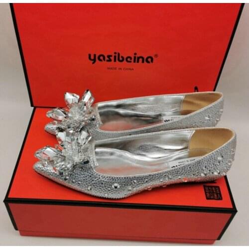 New Women Silver Crystal High Heels Female Stiletto Princess Pointed Temperament Goddess Wedding Bridal Shoes