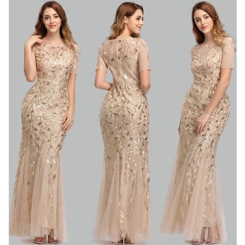 Evening Dresses Mermaid Lace O Neck Short Sleeve Appliques Tulle Long Party Gown Robe Soiree Sexy Formal Dress Plus Size vestido