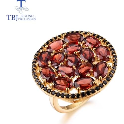 Garnet ring sterling silver 925 yellow color with natural gemstone Classic design fine jewelry for women party wear 2020 TBJ