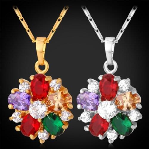 Crystal Necklaces For Women Gold Color Fashion Jewelry Luxury Mix-Color Cubic Zirconia Necklaces & Pendants P1109