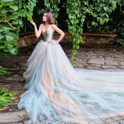 Light Blue Simple Casual Women Dress Strapless A-Line Floor Length With Train Evening Dress Plus Size Prom Dresses Custom Made