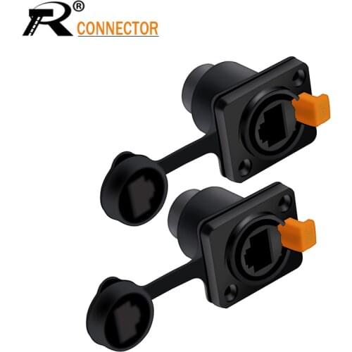 10pcs/lot RJ45 Aviation Female Socket Waterproof ConnectorPanel Mount Ethernet Network Terminal Copper 8p8c Black