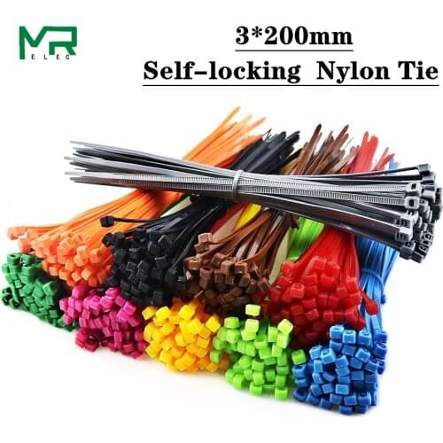 100pcs ie 3*200mm zip ties width 2.5mm Multiple color Color Self-locking Plastic Wire Zip Tie