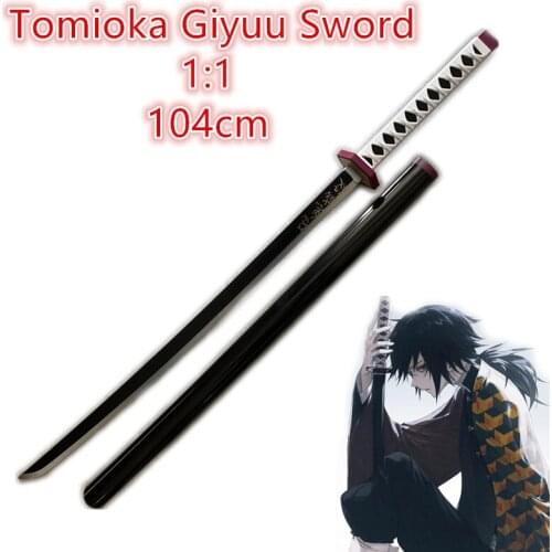 104cm Sword Weapon Demon Slayer Kimetsu no Yaiba Giyuu Black Sowrd Cosplay 1:1 Anime Ninja Knife PU Prop Model Gift Decor