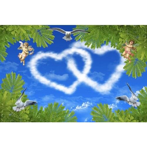 1845 Cupids Arrow dancing with flying Pigeons PVC Stretched Ceiling Film For Home decoration