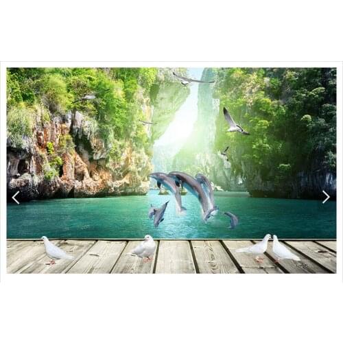 Customized 3d photo wallpaper 3d wall mural wallpaper Dolphins paddle boards and 3 d background wall living room decoration