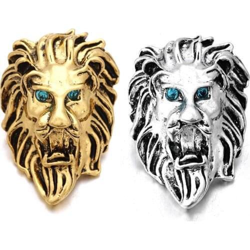 5pcs/lot New Big Snap Jewelry Rhinestone Golden lion Head Metal Snap Buttons Fit 18mm Snap Button Bracelet Buttons Jewelry