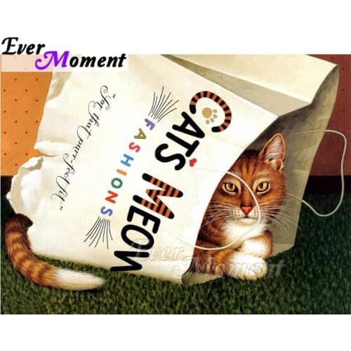 Ever Moment Diamond Painting 5D DIY Cat In Bag Decor Handmade Picture Of Rhinestone Full Square Drill Diamond Embroidery ASF1578