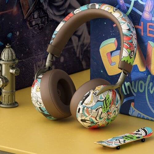 2021 New Wireless Bluetooth Colorful Graffiti Headphones TF Card FM Radio Music Earphone Deep Bass HIFI Stereo Gamer Headset