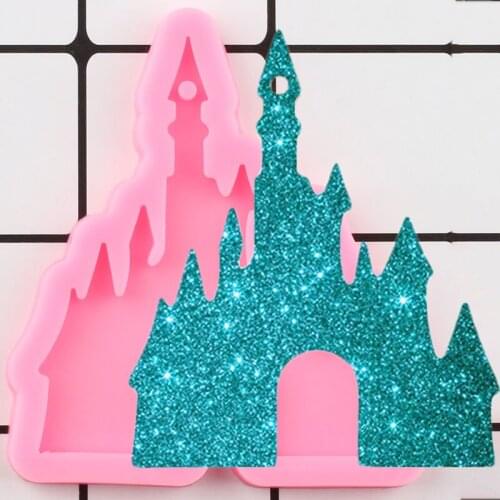 Shiny Glossy Castle Silicone Mold Epoxy Resin Craft Keychain Mould Polymer Pendant Clay Moulds DIY Handmade Charms Molds