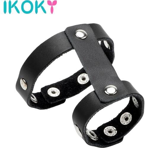 IKOKY Elastic Leather Adjustable Penis Rings Cock Rings Male Masturbator Delay Ejaculation Sex Toys for Men Adult Products