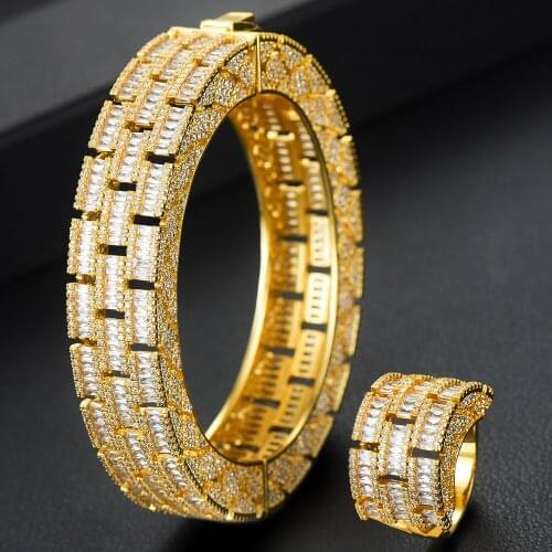 KellyBola New Luxury Big Bangle Ring 2 PCS Full Cubic Zirconia Noble for Women Party Bridal Wedding Jewelry High Quality