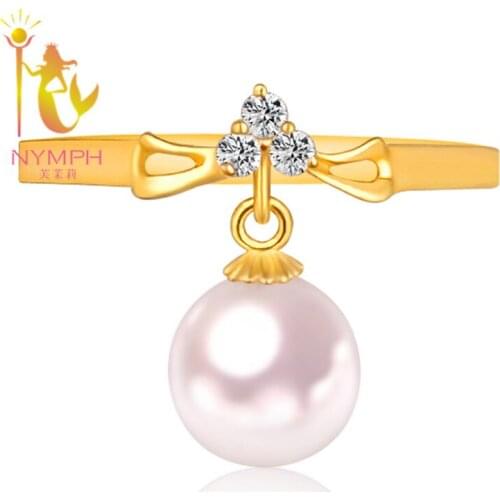 NYMPH brand Japanese akoya pearl RING,Excellent luster real 18k yellow gold pearl ring for women J110