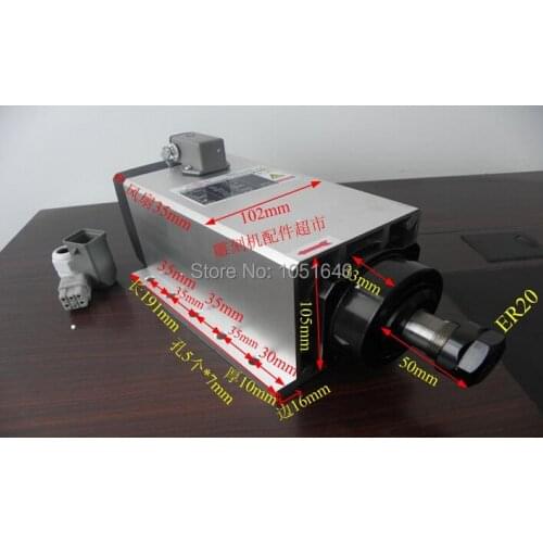 Square 3kw Quanlity Air cooled spindle motor, 220V ER20 runout-off 0.01mm, 4 Ceramic bearing,Engraving milling spindle