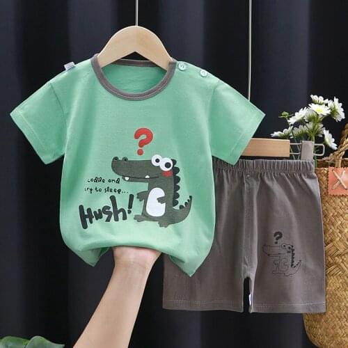 2Pcs/ses Green Boys Car Childrens Clothing Summer Cartoon Sleeveless T-shirt Children Vest T Shirts Set for Kids