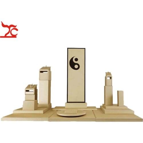 Fashion Gold PU Jewelry Counter Showcase Creative Wooden Bangle Necklace Ring Jewelry Display Organizer Floor Board Tower Tray