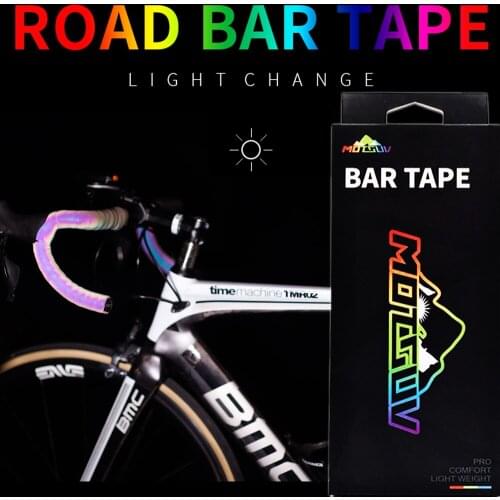MOTSUV Road Bike PU+EVA Bicycle Handlebar Tape Belt Dimming Reflective Band Strap Belt Gradient Color-Changing Bicycle Accessory