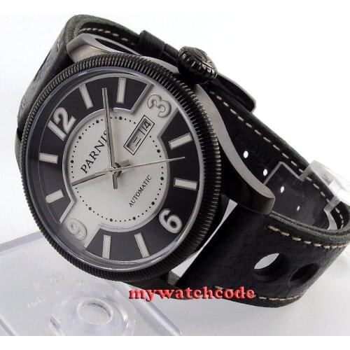 42mm Parnis black dial PVD Sapphire Glass miyota Automatic mens Watch P414