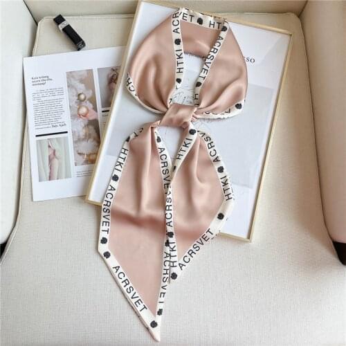 Silk Satin Hairband Neck Tie Bag Scarf Women Headwear Scarves Hair Skinny Ribbon Fashion Solid Print Foulard Shawl Accessories