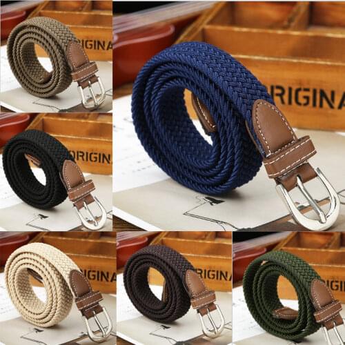 Mens Fashion Stretch Braided Elastic Woven Canvas Buckle Belt Waistband Waist Straps Men Weaving Belt