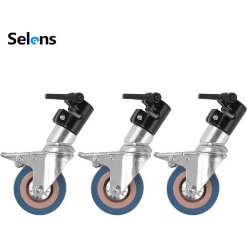 Selens 3Pcs C-Stand Swivel Caster Wheel Set for Photography Century Foldable Light Stand Tripod Magic Leg