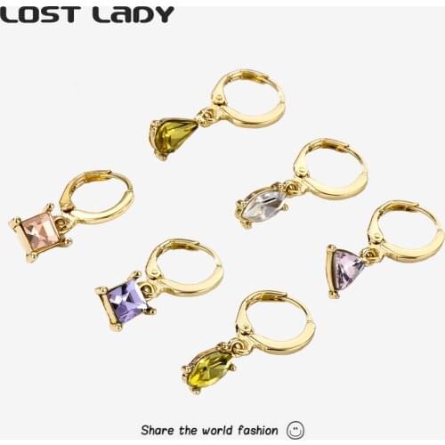 Lost Lady 6Pcs Fashion Geometric Crystal Hoop Earrings Simple Gold Color Alloy Round Earrings for Women Statement Party Jewelry