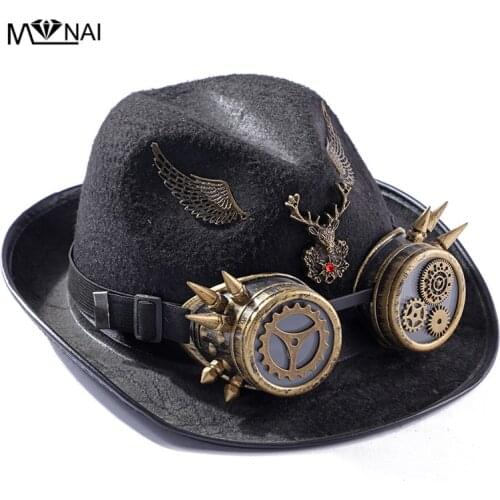 Steampunk Hat With Detachable Goggles Rivet Retro Top Hat Polyester Deer Head Novelty Gothic Hat Gears For Cosplay Party