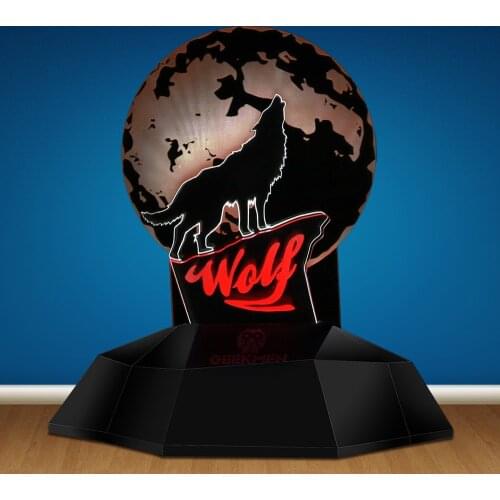 Howling Wolf Full Moon LED Night Light 3D Line Lamp Wildlife Wolf 3D Optical Illusion Lamp Spirit Animal Wolf Power Night Light