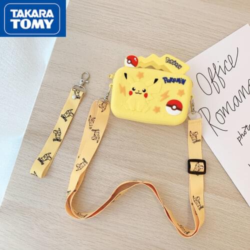 TAKARA TOMY Cute Cartoon Pikachu Small Bag Simple Silicone Portable Coin Purse Childrens Shoulder Messenger Bag