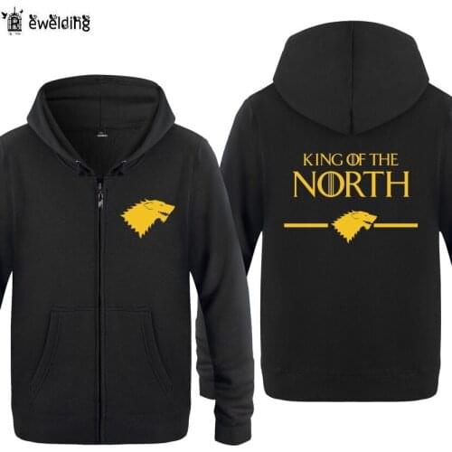 Zipper Hoodies Men King of The North Stark Printed Mens Hoodie Fleece Long Sleeve Mans Jacket Sweatshirt Skate