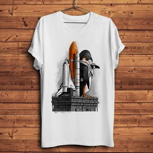 Space shuttle Penguin dream to universe funny t-shirt men new white casual homme TShirt unisex streetwear t shirt