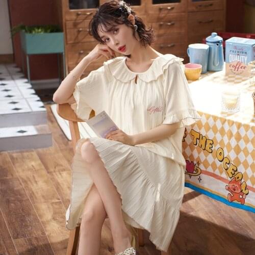 Plus Size "M-4XL" Womens Homedress Nightdress Half Sleeve Nightgowns Girls Sleepwear Cotton Sleepshirts Loose Home Clothing