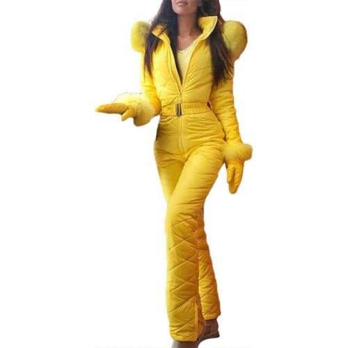Jumpsuit Womens Overalls Outdoor Zipper Faux Fur Collar Hooded Warm Fleece Skiing Female jumpsuit for Winter Plus Size 5XL
