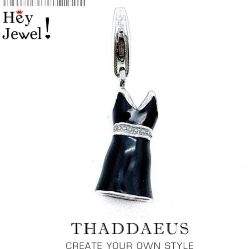 Charms Black Evening Dress 925 Sterling Silver Lobster Clasp Pendants Fashion Jewelry Making DIY Handmade Craft Gift For Women