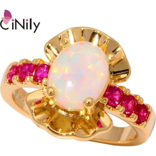 CiNily Created White Fire Opal Pink Zircon Yellow Gold Color Wholesale Hot Sell for Women Fashion Jewelry Ring Size 7 8 9 OJ8975
