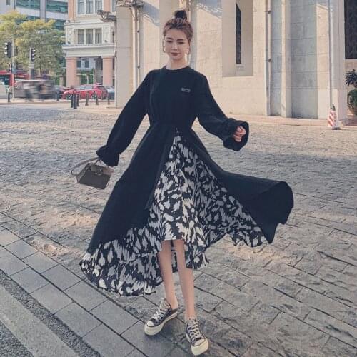 Street Style Irregular Full Sleeve Women Party Dress O Neck Fold Ladies Long Dresses 2021 Spring Chic Plus Size Female Robe
