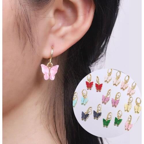 12 Colors Butterfly Drop Earrings Tiny Dainty Mini Butterfly Hoop Earrings Set Jewelry for Women Girls