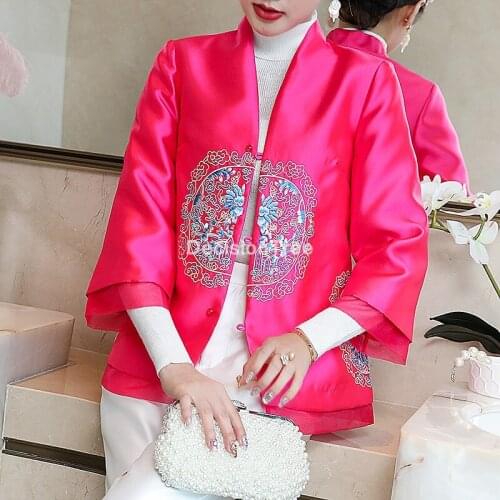 2021 chinese traditional women coat vintage floral embroidery qipao tops oriental clothing hanfu tee shirt cheongsam tang blouse