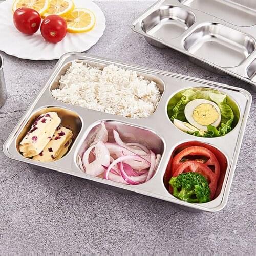 High Quality Stainless Steel Divided Dinner Tray, Lunch Container, School Canteen Food Plate, 3/4/5 Sections