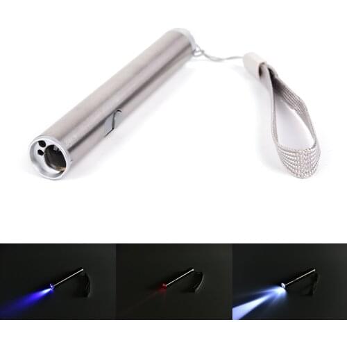 3in1 Portable Mini LED Flashlight Torch LED UV Lighting Flashlight Stainless Steel Multifunctional
